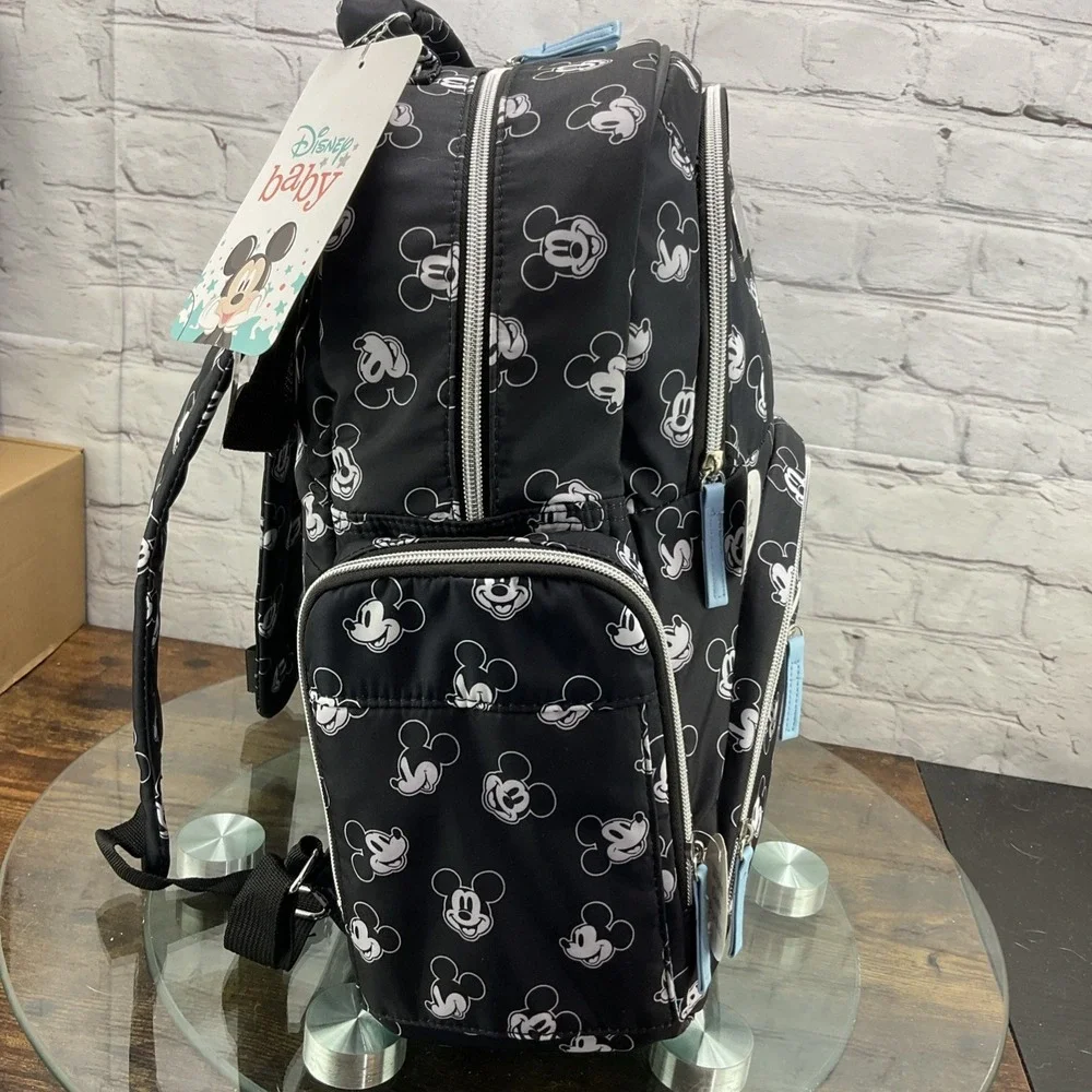 Disney Baby Black & White Mickey Mouse Multi Pc Diaper Bag Backpack w/14 Pockets - Picture 3 of 10